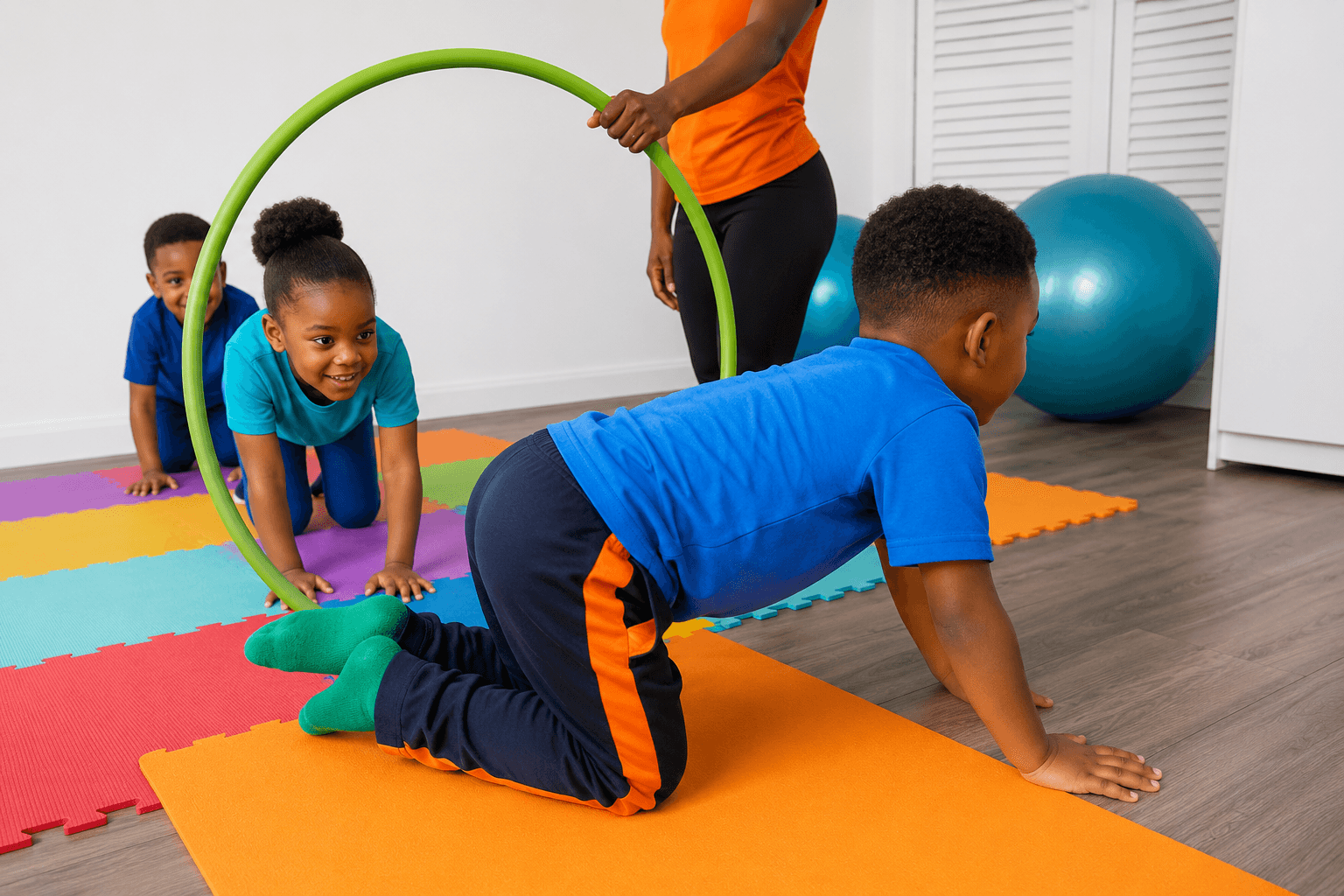 A child celebrating progress during a session