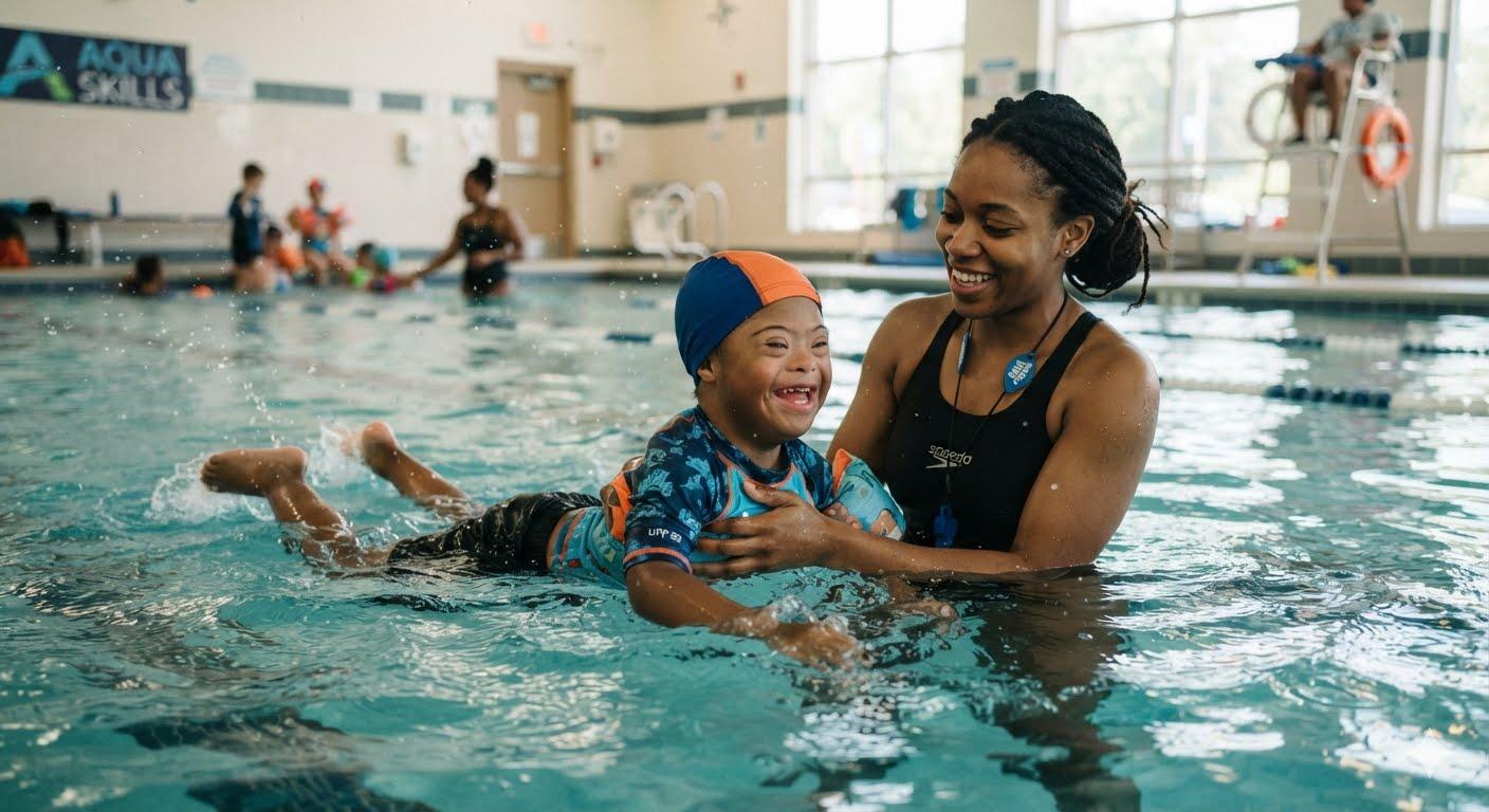 A supportive, supervised aquatic rehabilitation exercise session